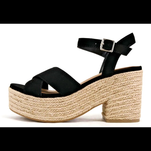Black strap espadrille platform block heel sandal - Picture 6 of 6